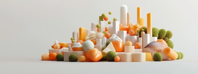 Poster - vibrant 3d rendered visualization depicting the frequency distribution of food consumption patterns 