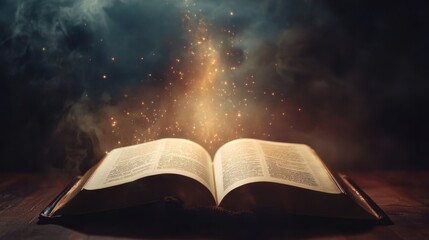 Poster - Enchanted Open Book with Magical Glow and Mystical Sparks