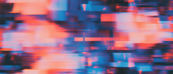 Fototapete - Digital glitch art featuring vibrant pixelation and fragmented patterns in bold colors