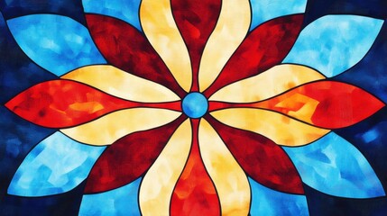Poster - Colorful Abstract Floral Design with Vibrant Blue and Red Shapes