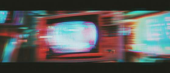 Poster - Exploring the aesthetics of glitch art with distorted VHS visuals and nostalgic colors