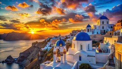 Wall Mural - Santorini Sunset Oia Village: Breathtaking Aegean Sea View, Iconic Cycladic Architecture