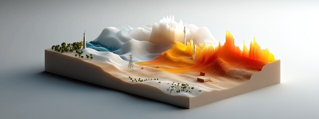 Poster - 3d rendered visualization of the frequency distribution of energy consumption in a region displaying