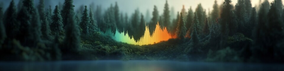Poster - Captivating 3D Rendered Spectrogram Showcasing the Diverse Frequency Spectrum of a Serene Forest s Ambient Sounds and Textures
