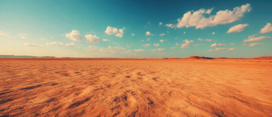 Aufkleber - Barren desert landscape reveals shimmering heat waves under a blue sky