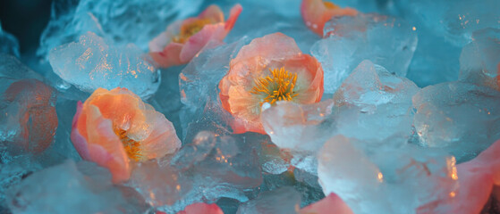 Fototapete - Frozen beauty of delicate flowers encased in shimmering ice crystals