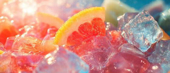 Poster - Refreshing colorful drink with ice and citrus served on a sunny day