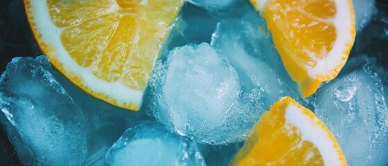 Poster - Refreshing drink with lemon slices and ice perfect for hot summer days