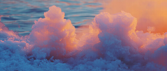 Poster - Cool dry ice effect creates a mysterious fog with ice formations in twilight colors