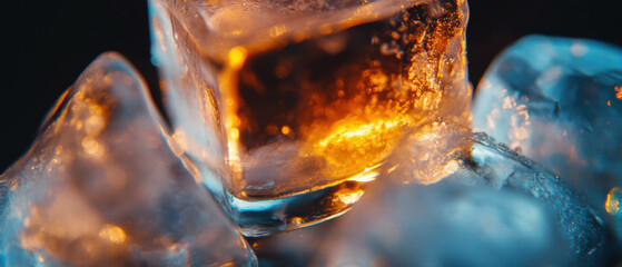 Poster - Refreshing beverage with ice cubes glowing in a cool transparent glass
