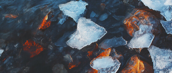 Poster - Frost covering leaves on a winter morning in a delicate and beautiful natural setting