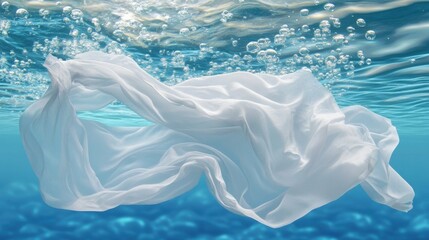 Poster - Ethereal White Fabric Flowing Gracefully Underwater with Bubbles