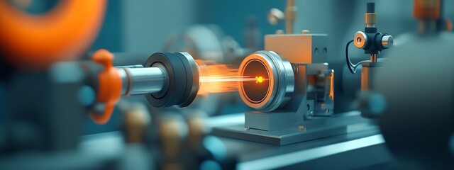 Poster - 3D Rendered Image of a Precision Laser Interferometer Instrument Measuring the Frequency of Light Waves in a Scientific Research Laboratory Setting