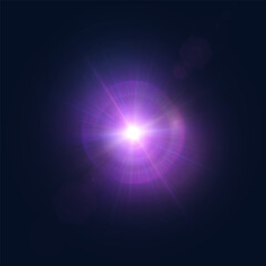Fototapete - Abstract purple glow. Bright explosion of light flickering rays on dark background. Luxury style for design and vector illustrations.