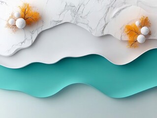 Poster - Captivating marble composition with flowing abstract forms muted palette of white ash and aquamarine shimmering metallic highlights and a painterly