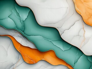 Poster - Mesmerizing digital painting showcasing an abstract marble surface with swirling flowing patterns in a harmonious color palette of turquoise white and delicate golden hues  This captivating