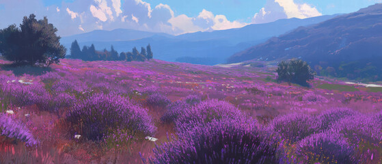 Poster - Vibrant lavender fields stretching under a clear blue sky
