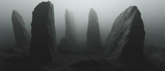 Wall Mural - Enigmatic landscape of towering stones under a mystical dreamlike atmosphere