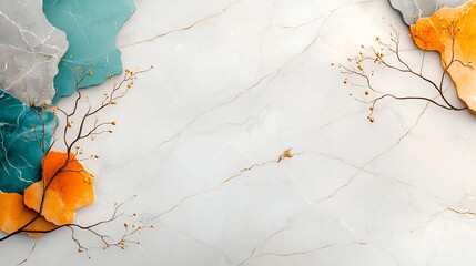 Poster - Elegant marble backdrop with refined luxury and smooth white gray and turquoise tones enhanced by delicate golden accents in a interior studio setting