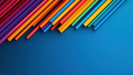 Poster - A vibrant array of colorful striped lines against a blue background, creating a playful and artistic visual effect.
