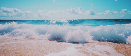 Aufkleber - Ocean waves in smooth motion create a tranquil blue and white seascape at the beach