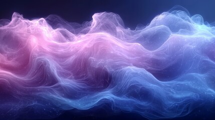 Poster - An abstract dark blue background illuminated by an ultraviolet neon glow, accompanied by blurry light lines and waves