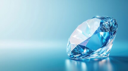 Poster - Glittering Blue Diamond on Smooth Surface with Reflections and Soft Lighting for Creative Conceptual Design Ideas