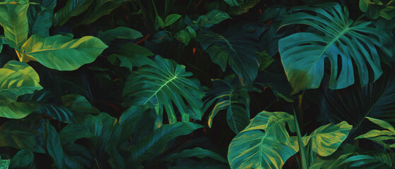 Poster - Vibrant tropical rainforest with dense, lush vegetation and rich green foliage