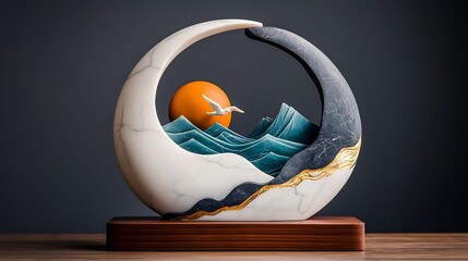 Poster - Striking marble sculpture featuring a captivating blend of crisp white brooding charcoal and vivid aquamarine tones accented by lustrous golden streaks