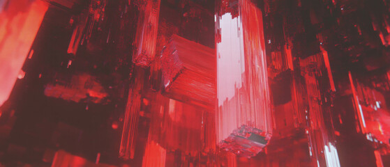 Aufkleber - Glitch distortion creating chaotic red digital error with vibrant and fragmented visuals
