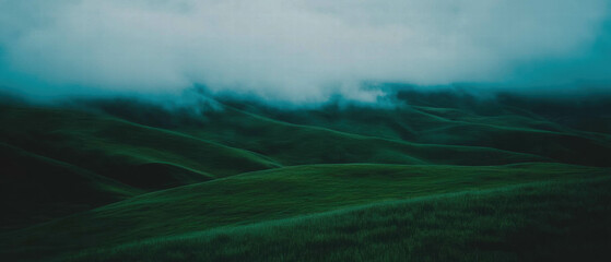 Poster - Rolling hills enveloped in dense fog create a mysterious and atmospheric landscape