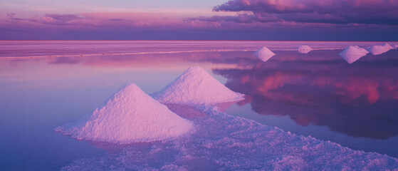 Aufkleber - Sunset at salt flats showcasing surreal pink reflections in the serene sky
