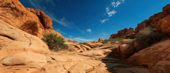 Poster - Sandstone canyons shaped by wind and water reveal stunning orange hues and natural artistry