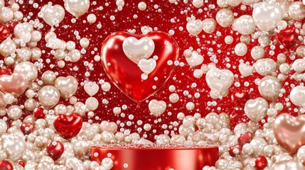 Poster - In a Valentine’s backdrop, a pink podium surrounded by decorations
