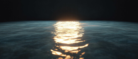 Poster - Spotlight creates enchanting reflections on calm water surface at twilight