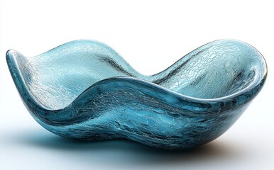 Poster - An abstract wave-shaped 3D glass object, standing alone on a white or transparent background