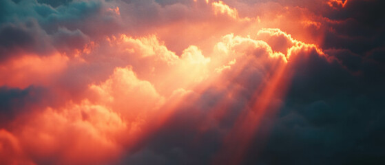 Poster - Sun rays piercing through fog create a mysterious atmosphere at dawn