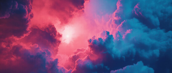 Poster - Dramatic storm clouds illuminated by powerful sun rays breaking through the sky