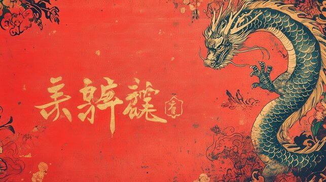 Chinese New Year 2025 invitation sign featuring traditional calligraphy, a dragon border, and a vibrant red background.