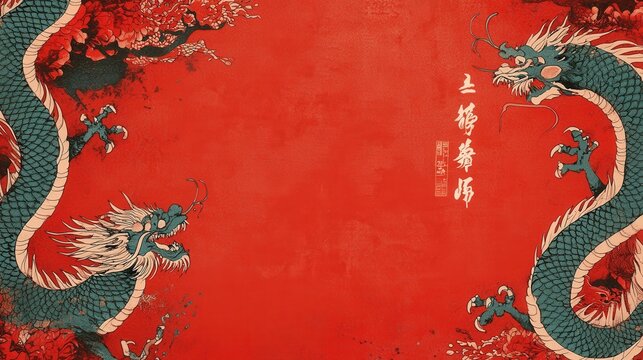 Chinese New Year 2025 invitation sign featuring traditional calligraphy, a dragon border, and a vibrant red background.