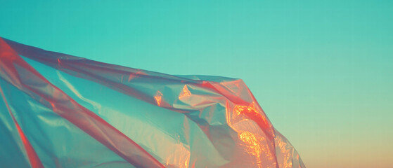 Poster - Transparent plastic sheet creates subtle distortions against a serene background at sunset