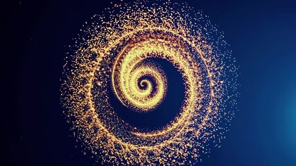 Leinwandbilder - Dynamic swirling motion of golden particles against a deep blue backdrop showcasing mesmerizing patterns and movement