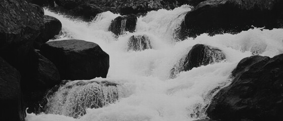 Poster - Cascading waterfall flows over rocks creating a powerful natural spectacle