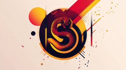 Wall Mural - Chinese New Year 2025 sign featuring the iconic red and gold color scheme, with a stylized snake in the center.