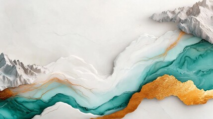 Poster - Elegant Marble Texture with Swirling Patterns of White Gray and Turquoise Accentuated by Shimmering Golden Veins   Style Abstract Background