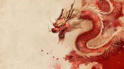 Wall Mural - Chinese New Year Invitation 2025 with ornate dragon designs and traditional red and gold accents, symbolizing prosperity.