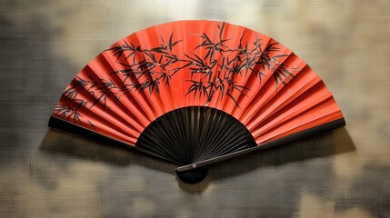 Poster - fan featuring a delicate weave of bamboo and bold red designs for the New Year.