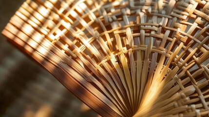 Poster - fan made of bamboo, with intricate weaves forming traditional geometric patterns.