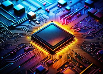 Poster - Silhouette of Microchip on Electronic Circuit Board - Technology Background