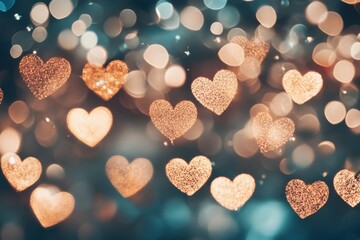Sticker - glittering hearts against a bokeh background: romantic and dreamy abstract image perfect for celebra